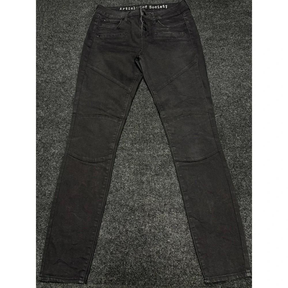 Articles of Society Black Moto Skinny Jeans Button Fly Paneled Knee Size 26